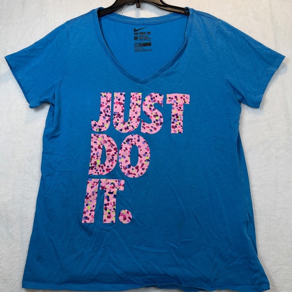 NIKE T-Shirt Womens Size Large Blue Just Do it Graphic Athletic Cut Athleisure D - Picture 2 of 9